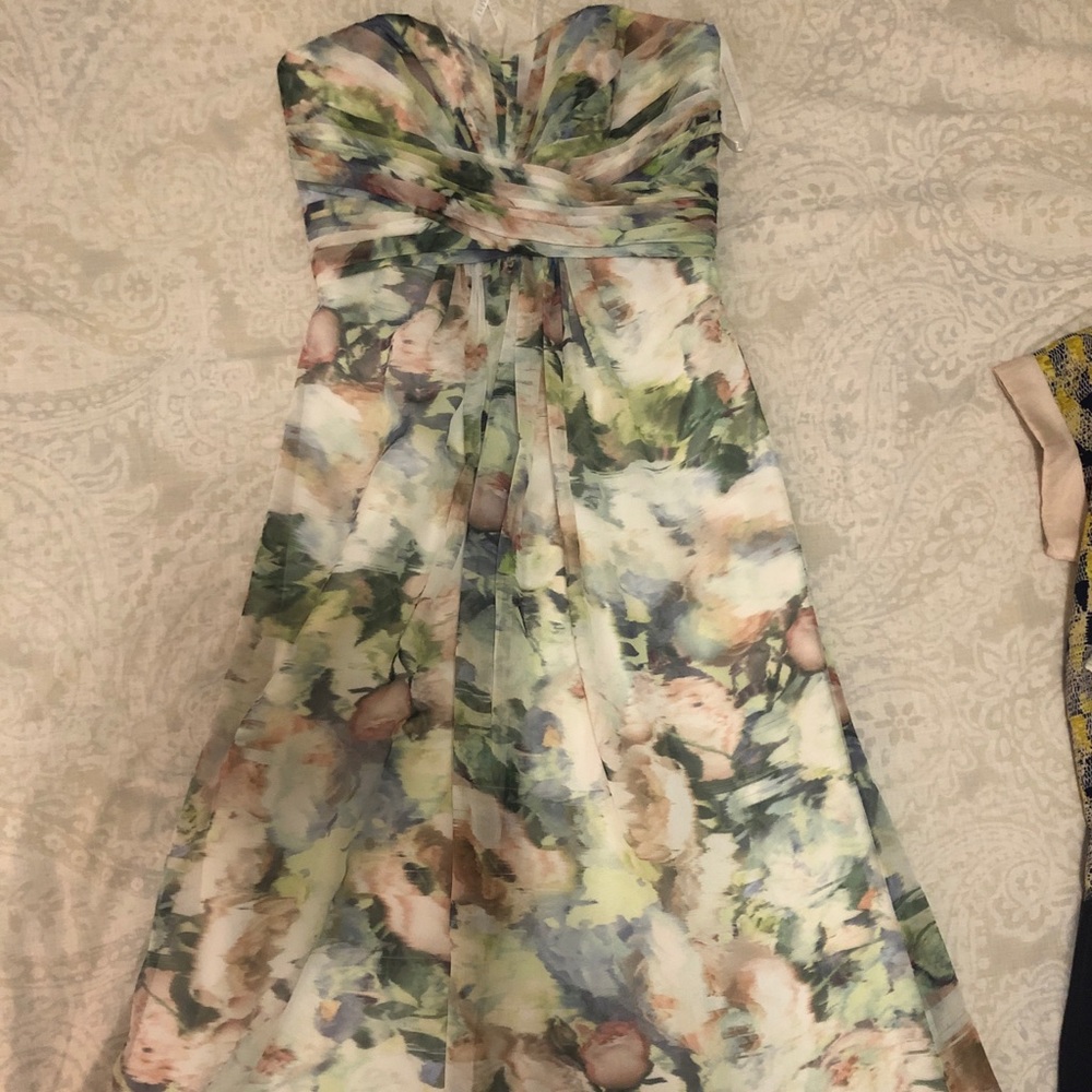 David’s Bridal Strapless Floral Bridesmaid Dress